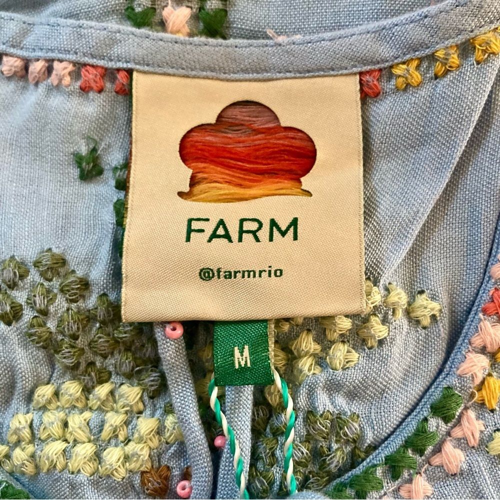 NEW FARM Rio Embroidered Pineapple Maxi Dress Beaded Tassel Linen Blue Size M - Picture 14 of 16